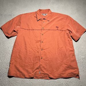 Vintage Quicksilver Hawaiian Shirt Mens 2XL Orange Short Sleeve Camp Beach Surf